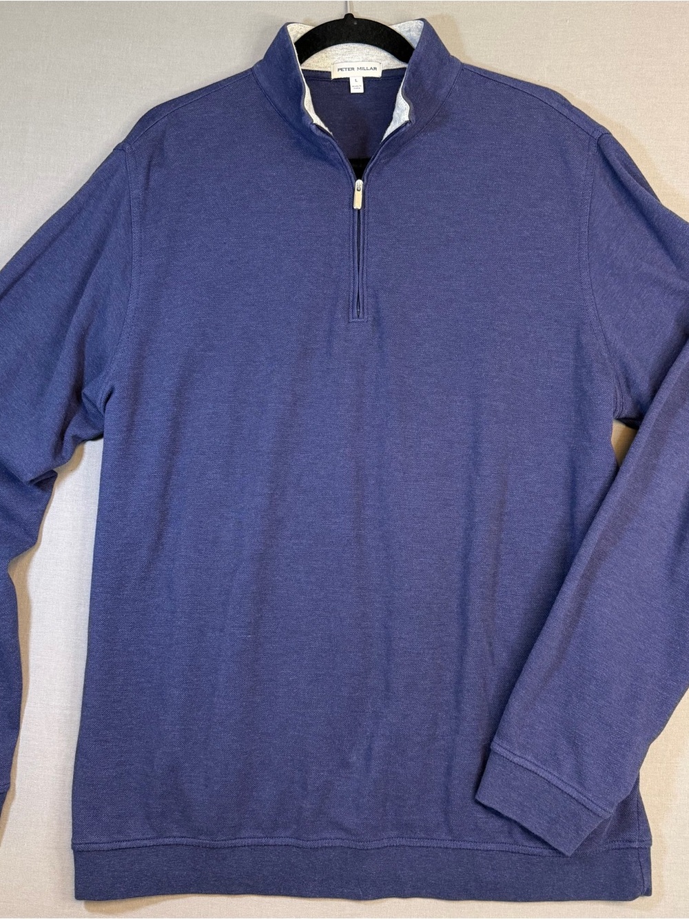 Peter Millar Blue Zip-Up Sweater with Contrast Inner Collar